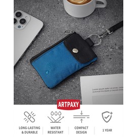 Artpaxy Minimalist Wallet For Mens Womens, Keychain RFID Blocking Zipper Small Wallet with ID Window 2 Lanyards,Water Resistant Travel Cash Card Coin Case Boys Girls