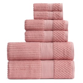 Springtree Home 100% Cotton Bath Towel Set | 6 Piece Set | Absorbent & Quick-Dry Bath Towels | Textured and Durable Cotton | Krista Collection - Bridal Rose