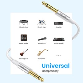 MOSWAG 1/4 Inch TRS Cable 6.6Ft/2M,1/4 Inch TRS Instrument Cable Balanced Stereo Hi-Fi Sound Auxiliary Audio Cable, 24K Gold Plated TRS to TRS Cord Compatible with Electric Guitar,Bass,Amp