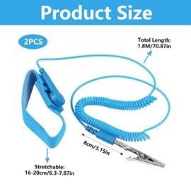 HARY 2 Pcs Anti Static Wrist Straps ESD Wristband Reusable Adjustable Grounding Bracelet with Conductive Wire and Alligator Clip Antistatic Wristband Prevents The Build Up of Static Electricity