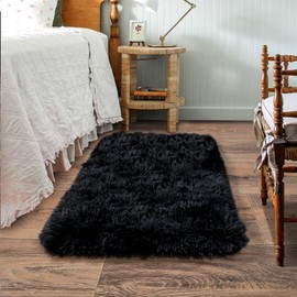 Quntue Small Black Area Rug, 2x3 Rug for Bedroom Shaggy Throw Rugs for Dorm Rug, Soft Shag Carpet for kids room, Plush Comfy Fluffy Bedside Rug for Home Decor Aesthetic
