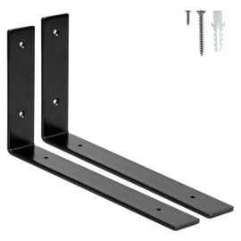 HEART ART 2 Pack Shelf Brackets 12 inch,L Brackets for shelves,Black Heavy Duty Metal Shelf Brackets,12”x6”x1.4”