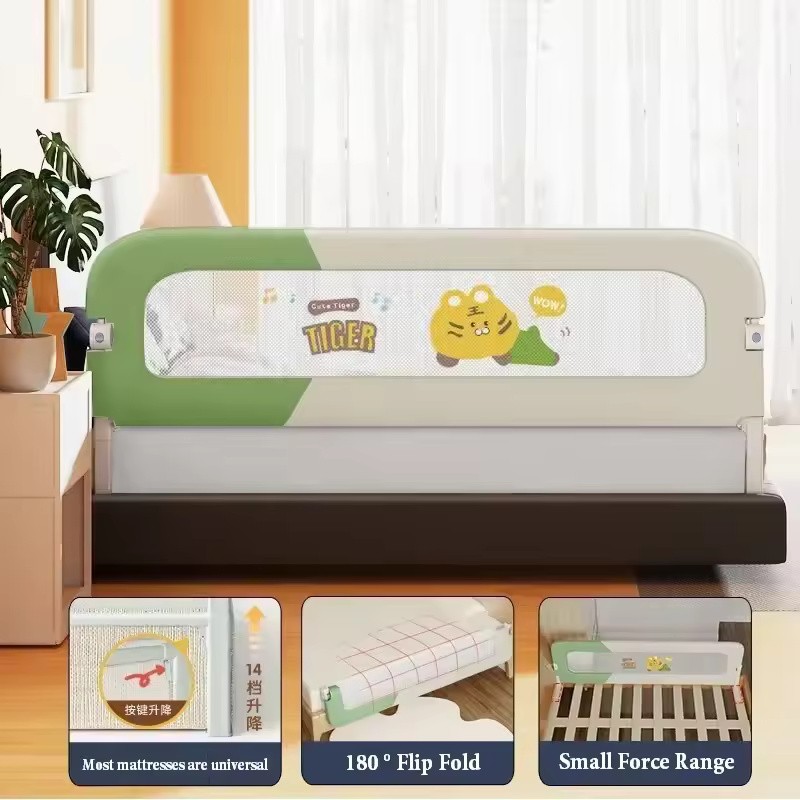 Foldable Baby Bed Rail Guard, 180° Flip Down Adjustable Toddler