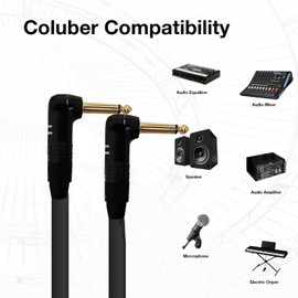 COLUBER CABLE Right Angle 1/4" TS to Right Angle 1/4" TS - 3 Feet - Blue - Pro 3-Pin Microphone Connector for Powered Speakers, Audio Interface or Mixer for Live Performance & Recording
