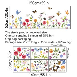 6 Pieces Flowers Wall Decals Vinyl Flowers Wall Stickers Removable Floral Wall Art Murals Peel and Stick Colorful Flower Wall Decor for Girls Bedroom Living Room Nursery (Butterfly and Dragonfly)