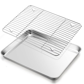 Baking Sheet with Rack Set, E-far 16”x12” Stainless Steel Cookie Sheet Pan for Oven, Rimmed Metal Tray with Wire Cooling Rack for Cooking Roasting Resting Bacon Meat Steak - Dishwasher Safe
