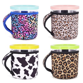 AJLTPA 4Pack Reusable 24oz Ice Cream Sleeves with Handle, Neoprene Insulated Sleeves for Ninja Creami NC501, NC500 Series Deluxe Ice Cream Maker Containers(Animal Pattern)