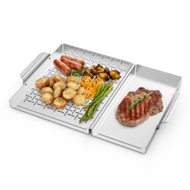 Onlyfire BBQ Grill Tray, Stainless Steel Grill Topper Grill Pan with Holes and Handle for Grilling Veggies, Meat & Seafood, Outdoor Flat Top Grilling Basket for Any Grills