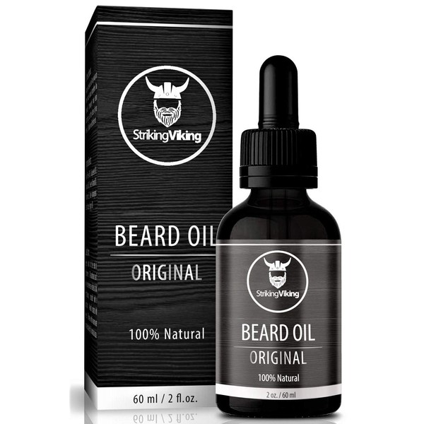 Unscented Beard Oil (Large 2 oz.) - 100% Natural Beard Conditioner with Organic Tea Tree, Argan and Jojoba Oil - Softens, Smooths, and Strengthens Beard Growth by Striking Viking