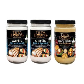 Teta Foods Assorted Selection of Middle Eastern Garlic Spread - Toum (2 Regular Garlic, 1 Spicy)