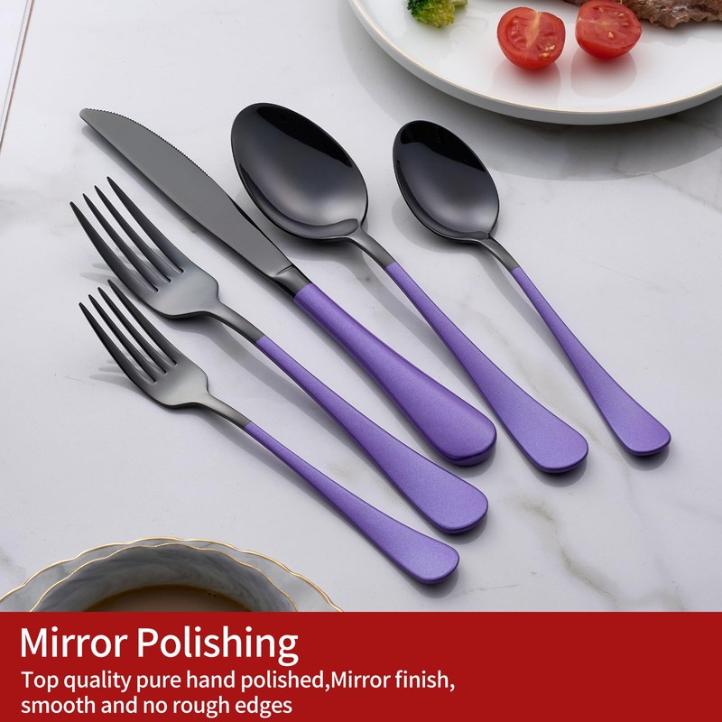 Onlycooker 20-Piece Black Silverware Set 18/0 Stainless Steel Flatware Purple