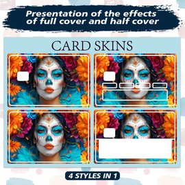 Peacoblue Bank Card Sticker Colorful Day of The Dead Woman Credit Debit Card Custom Skin Cover Protector, 4 Styles Scratch-Proof and Attractive Decal for Most Popular EBT Transportation Key Card
