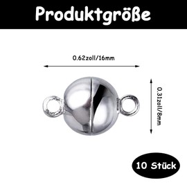 Pack of 10 Jewellery Magnetic Clasps, Silver Jewellery Clasp, Bracelet Clasps, 8 mm Round Magnetic Clasps, Magnetic Chain Clasp for Chains, Bracelets, Necklaces Making