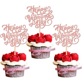 24 piezas de decoración para cupcakes con corazón de amor con purpurina para el día de San Valentín, decoración de tartas de San Valentín, decoración de pastel de San Valentín, para feliz día de San