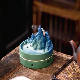 Incense Waterfall Fountain, Multi-Functional Ceramic Backflow Incense Cone Burner Cool Smoke Waterfall Incense Holder for Sticks with Incense Bowl Ash Catcher