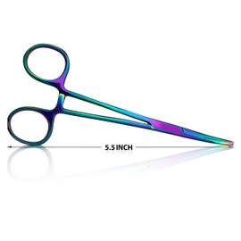 XTRM CRAFT Bandage, Castroviejo, & Iris Scissors, & Kelly, & Mosquito Forceps Rainbow - Stainless Steel, DIY Crafting Scissors and Forceps Multicolors (Kelly Forceps, 5.5 inches Curved)