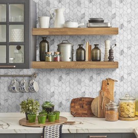 Tilingview 10-Sheet Peel and Stick Backsplash Tile for Kitchen, Self-Adhesive Mosaic Leaf Shape PVC Mixed Metal Wall Tile with Gaps (Leaf Gaps Marble)