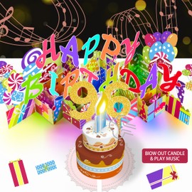 Gumry 96TH Birthday Card, Blowable Musical Birthday PopUp Card with LED Light Candle Song 'HAPPY',Happy 96th Birthday Decorations,96th Birthday Gifts for 96 Years old Woman Grandma Grandpa Dad