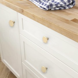 FURNIWARE 12 pcs Hexagon Brass Cabinet Knobs Pulls Handles, 34mm Drawer Pulls Door Handles, Furniture Cupboard Drawer Cupboard Dresser Handles and Knobs for Kitchen Dresser Drawer Bathroom