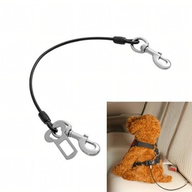 Dog seat belts for cars. Dog Car Harness Seatbelt Made of Coated Wire Rope Safety Restraint No-Chew Tether Cable. Vehicle Harnesses with Double Clips and Latch Attachment - 60mm/2.36inch