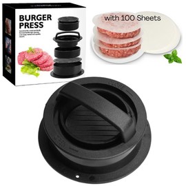 Burger Press with 100 Wax Paper Sheets, 3 in 1 Nonstick Hamburger Press Patty and Burger Maker Kit for Different Sizes, Stuffed Burger Patty, Beef Burger for Delicious BBQ Grilling Burgers, Black