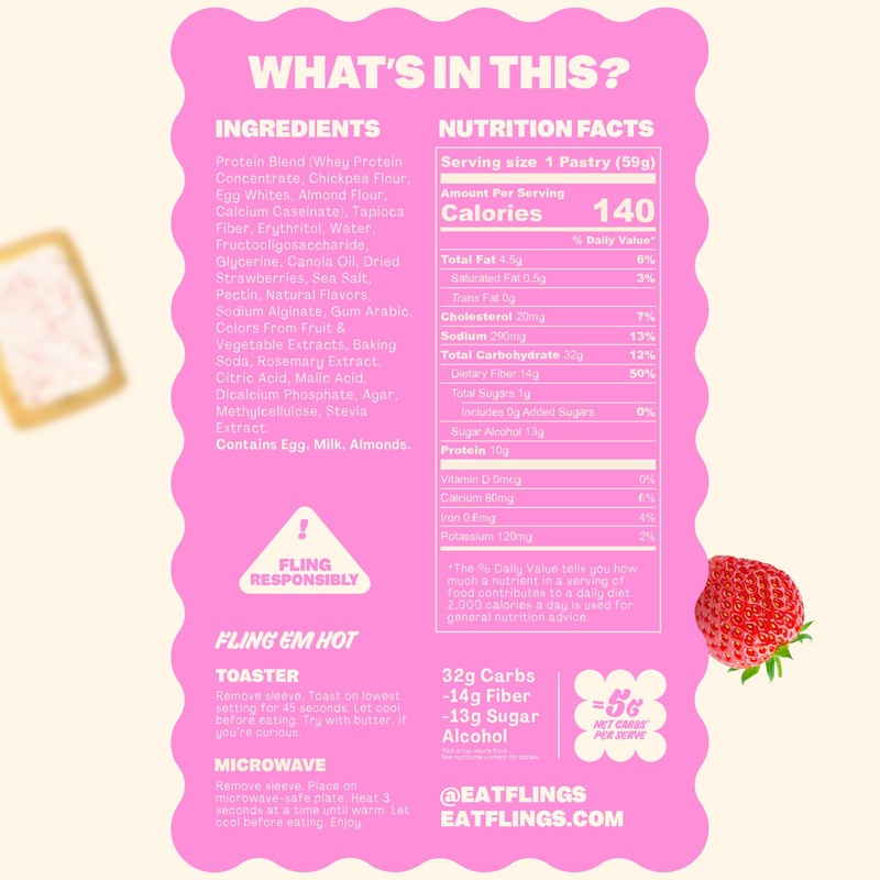 FLINGS Toaster Pastries - Strawberry | High Protein, No Sugar