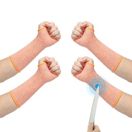 PATIKIL 10 Inch Cut Resistant Sleeve, 2 Pairs Arm Safety Protectors Sleeves with Thumb Hole Level 5 Protection Forearm Guard Sleeves for Thin Skin and Bruising, XS, Orange