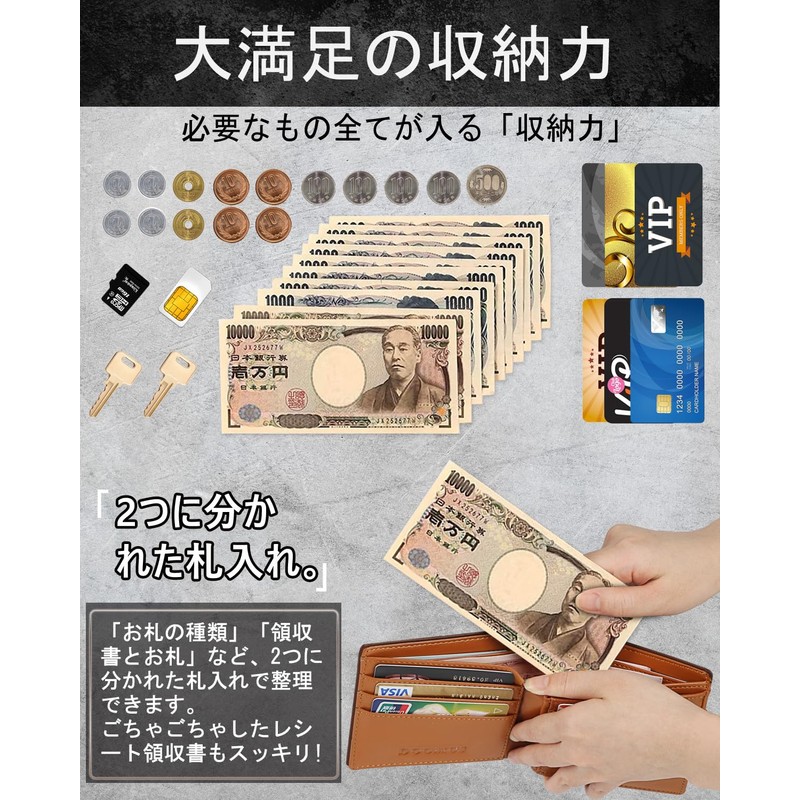 Men's Bi-Fold Wallet, Japanese Tochigi Leather, Bi-Fold Wallet, Genuine Leather,