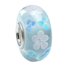 Queenberry Sterling Silver Pastel Flower European Style Glass Bead Charm