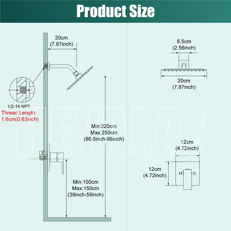 Heyalan 8 Inch Shower Head and Handle Set Square Shower