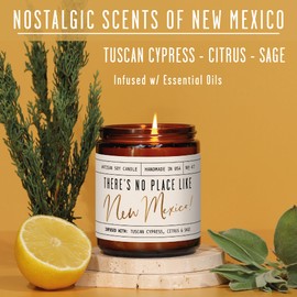 New Mexico Gifts, New Mexico Decor for Home - 'There's No Place Like New Mexico Candle, w/Tuscan Cypress, Citrus & Sage I New Mexico Souvenirs I New Mexico State Gifts I 9oz Jar, 50Hr Burn, USA Made