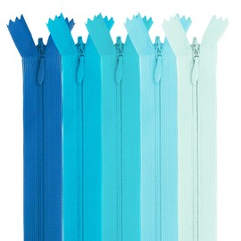 MARARDI [Pack 5] Invisible Zippers [Blue] Nylon [22 cm] Sewing and Crafts for Clothing Bags Fabric for Sewing Machine Patchwork Plastic Cotton Zipper with Metal Zip