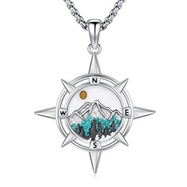 Adnix Compass Mountain Necklace 925 Sterling Silver Compass Necklace Mountain Necklace Sun Graduation Compass Jewelry for Women Men