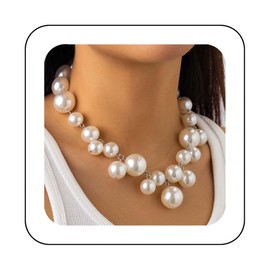 Reaky Pearl Necklaces Silver Necklace Chain Chunky Pearls Neckalce Simple Accessories for Women (White)