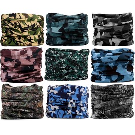 DEMIL Neck Gaiter (6 or 9 Pack) Face Cover Men Women Scarf Mask Headbands Balaclava Head Wraps Bandanas Gator Hair Headwear ((9pack) Camouflage, One Size)