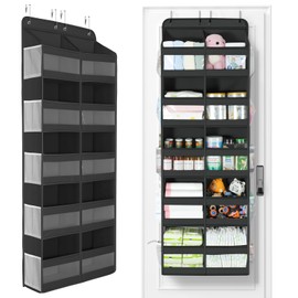 Yecaye 5-Tier Over The Door Organizer Dual-Column, 80lbs Load Over the Door Storage of 10 Compartments, Heavy Duty Extra Large Door Organizer Hanging for Bedroom Closet Nursery Bathroom Pantry, Black