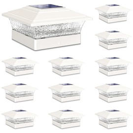 Solar Post Cap Lights Outdoor 12pack, Waterproof Fence Post Lights with 16 Ultra Bright LEDs Fit 4x4/5x5/6x6 Wood/Vinyl Posts, White Deck Post Lights with Warm/Cool White for Garden Patio Porch Yard