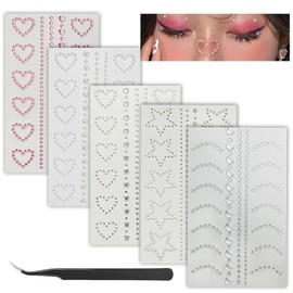 Self Adhesive Face Gems Pearls for Makeup,3D Heart Star Moon Shape Jewels Face Rhinestone Stickers for Face, Eye, Makeup, Nail, Body, Crafts