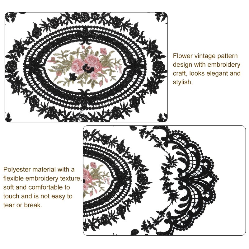 sourcing map Retro Lace Placemat 12x16-in Oval Embroidered Table Place