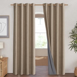 NICETOWN Burlap Vintage Open Linen Weave Flax Thermal Curtains, 100% Blackout Curtains 84 inches Long for Dining Room, Soundproof Window Treatment Drapes for Hall Room, 52" Wide Per Panel, Set of 2