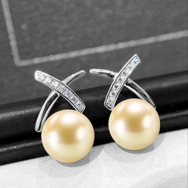 CTEW Pearl Earrings for Women 18K White Gold Plated,Hypoallergenic Hoop Earrings Lightweight Pearl Earrings Dangle Drop Earrings Light Gold 10MM