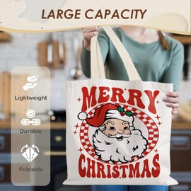 LUVADIAN Christmas Tote Bags, Vintage Santa Christmas Tote Bag for Women, Reusable Christmas Tote Bag, Christmas Tote Bags with Handles, Christmas Reusable Grocery Bags Shopping Bags