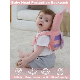 Baby Head Protector Backpack with Safety, Toddler Adjustable Head Protection for Baby Walking and Falling Crawling, 0.5-3 Years 6-36 Months, Pink Butterfly