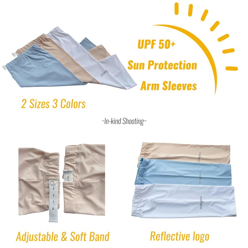 aningkimi UPF 50+ Sun Protection Arm Sleeves, White, Elastic Waistband,