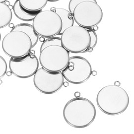 sourcing map Round Pendant Blank Tray, 50Pcs 14mm - Stainless Steel Cabochons Setting Blank Base for DIY Crafting and Keychains Making (Silver)