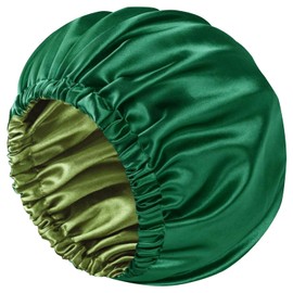 Doitory Bonnet for Sleeping Women & Men, Double Layer Silk Bonnet, Soft Satin Lined Hair Bonnets Sleep Shower Cap for Natural & Curly Hair(Green)