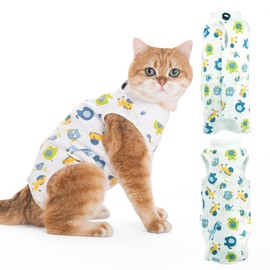 Viiotu Cat Recovery Suit Female, Kitten Onesie for Cats After Surgery, Breathable Soft Elastic Cat Clothes for Post-Surgery or Skin Diseases Protection,Cone of Shame Alternative (M, Blue Elephant)