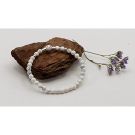 LTC Designs 4mm Shiny Round White Howlite Stretch Bracelet with Sterling Silver Accents, 8" for Men and Women, Trending Crystal Stretch Stacking Bracelet