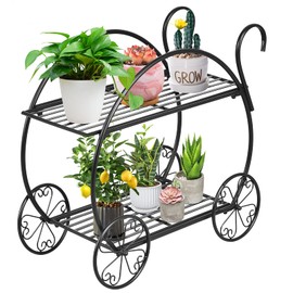 S AFSTAR Metal Plant Stand, Two Tiered Garden Cart Shelf for Indoor Outdoor Home Garden Patio, Parisian Style Flower Pot Holder, Stable and Durable
