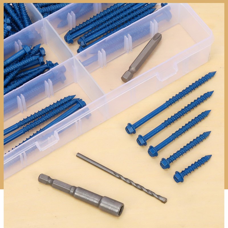 Wokape 52PCS 3/16" x 2-1/4" Slotted Hex Concrete Screw Anchor